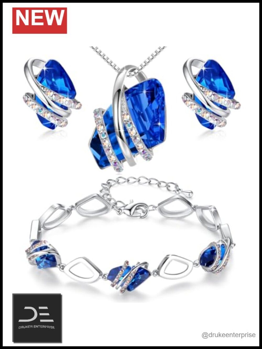 Leafael Jewelry Set: Crystal Necklace, Bracelet, Earrings, Sterling Silver